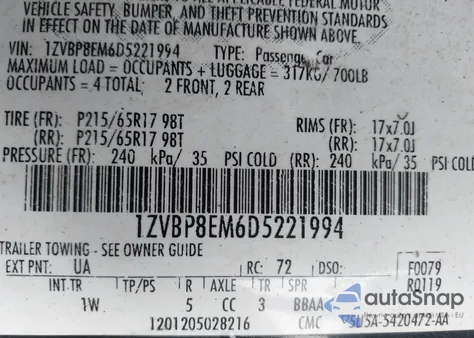 2013 Ford Mustang V6 from USA, damaged, VIN 1ZVBP8EM6D5221994